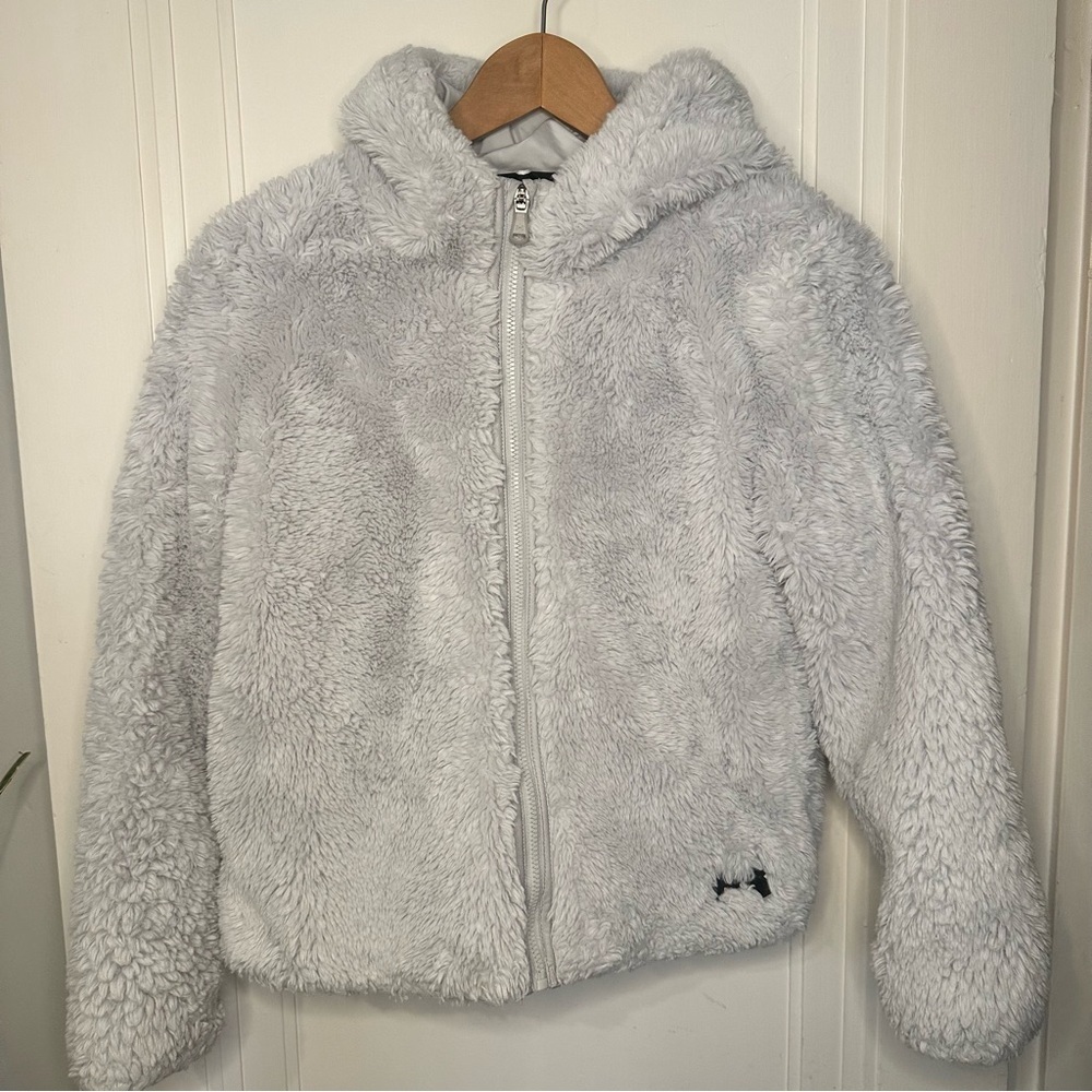 Under Armour Kids Fluffy Light Blue Gray Hooded Jacket